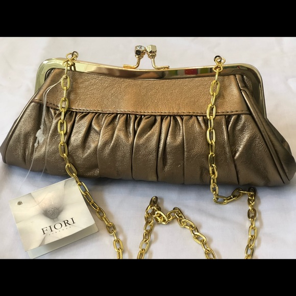 New Fiori Champagne Gold Clutch w/ Removable Strap - Picture 6 of 6